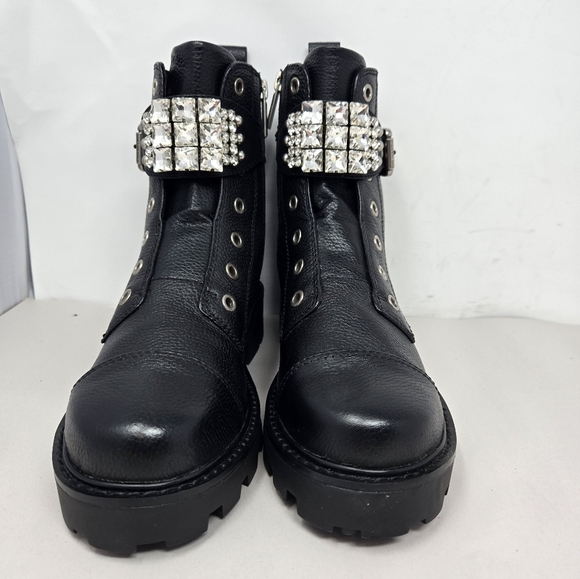 Karl Lagerfeld Maeva Womens Lug Sole  Combat Boots Sz 6M Black Leather Crystals - Picture 3 of 11
